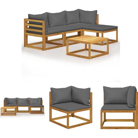 5-tlg. Garten-Lounge-Set mit Auflagen Massivholz Akazie (1/5)