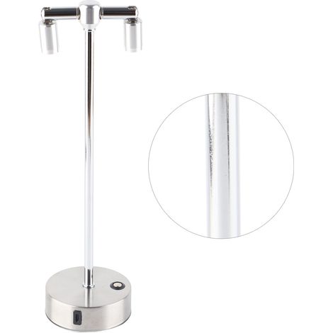 Lampe de table de bar rétro, lampe de bureau LED double tête, projecteur sur pied avec chargeur, argentée, prise US 110-220 V (1/5)