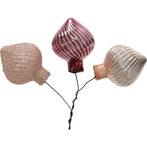 Pick decorativo in vetro su filo 3,2 x 3,2 x 4 cm rosa assortito Peraga Christmas