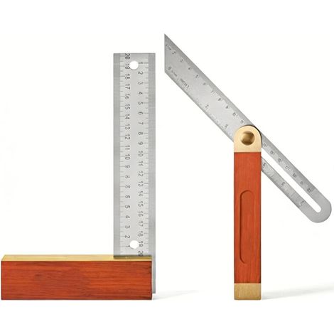 Équerre de charpentier 2 pièces, équerre de butée de 250 mm, biseau multifonctionnel réglable de 200 mm, manche en palissandre, règle en acier inoxydable, le biseau d'angle convient aux menuisiers et