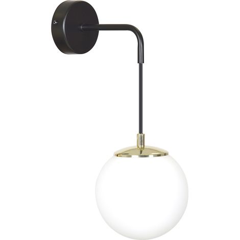Applique Moderna 1 Luce Tsukuyomi In Acciaio Nero E Oro E Vetro A Sfera Opale (1/5)