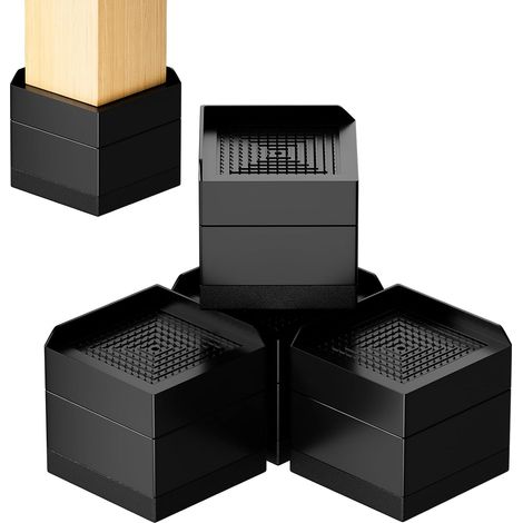 Lot de 4 rehausseurs de lit carrés robustes et antidérapants de 7,3 cm pour meubles de lit, meubles de lit, 1000 kg, rehausseurs ou canapés, lits, tables, étagères, réfrigérateurs (noir) (1/5)