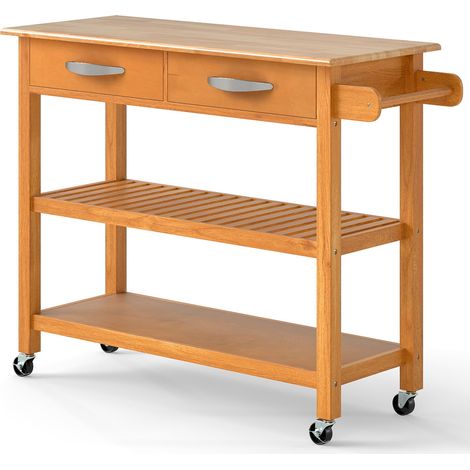 Küchenwagen aus Holz mit Arbeitsplatte, Schubladen und Regalen