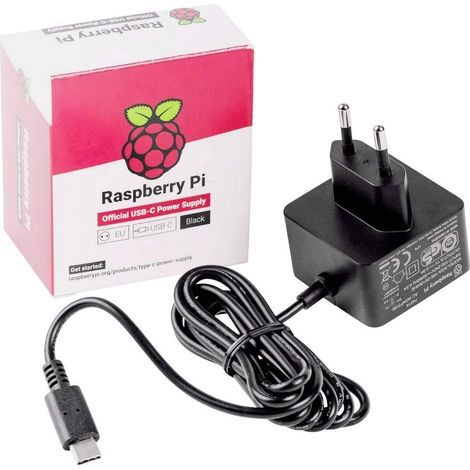 Raspberry Pi 4 USB-C Power Supply EU Plug (Negro)