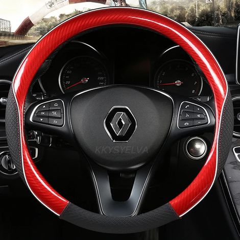 Housse de volant en cuir (forme O rouge) compatible avec Renault Scenic, Clio, Laguna 2, 3, 4, 5, Kangoo, Fluence, Megane, Trafic, Talisman, Twingo et Kaptur. (1/5)