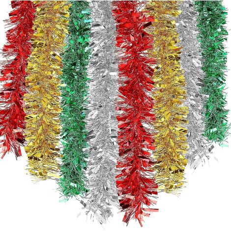 Funkelnde Weihnachtsgirlande 14 m x 8 Teile, festliche Dekoration rot, silber, gold, grün, Tannenbaum und Haus. (1/5)
