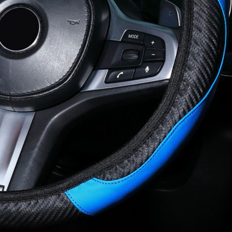 Lenkradbezug für Autos, 38 cm Durchmesser, ohne Innenring, rutschfeste Unterseite, universelles Gummiband aus Ganzjahresleder (exklusiv für Mexiko) (kein Muster verfügbar, nur Bearbeitung), schwarz un (1/5)