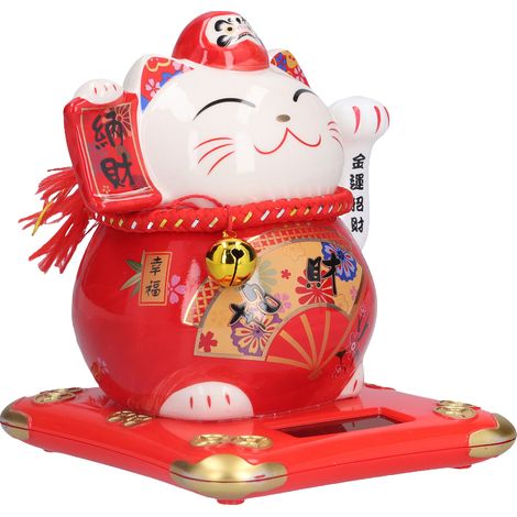 Chat porte-bonheur en céramique de 15 cm (6 pouces) - Décoration pour la maison, la chambre, la voiture ou le bureau - Type 1