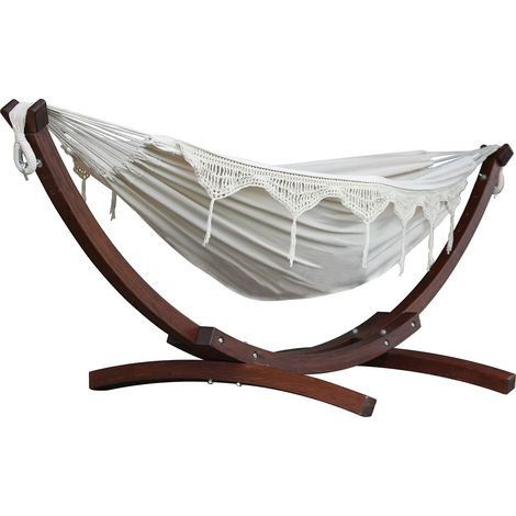 Vivere C8SPCT-00 Amaca Doppio Cotone con Solid Pine Arc Stand, Naturale (1/4)