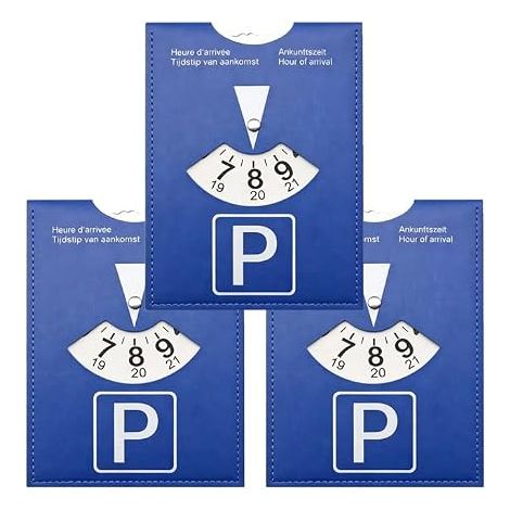 Lot de 3 disques de stationnement pour voiture, en cuir synthétique, 11 × 15 cm, disque de stationnement avec heure d'arrivée réglable, disque de stationnement multilingue pour l'Europe (1/5)
