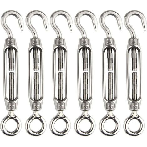 Edelstahl Spannhaken Set M4 - Verstellbare Drahtseil-Spanner mit Öse & Haken (304 Edelstahl, Rostfrei) - Für Zäune, Markisen und Seiltechnik,(6 Stück）