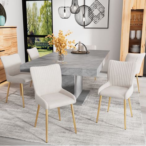 Esszimmerstuhl aus Samt in Beige und Gold, 6er-Set, Metallgestell, Montage 5 Min.,47×58×85cm (1/5)