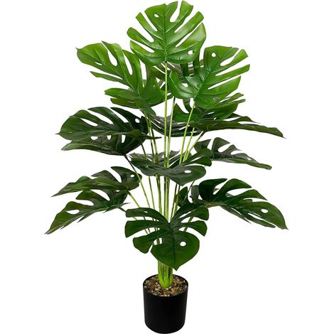 Plantes Artificielles Interieur Exterieur Arbres Artificiel en Plastique Pot, Fausse Plante Verte pour la Décoration de la Maison Bureau Salon Balcon Cour Jardin (75cm Grand Monstera Vert) (1/5)