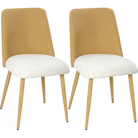 HOMCOM juego de 2 sillas de comedor, sillas de cocina con respaldo de PU de imitación ratán, asiento acolchado, patas de acero, marrón y beige