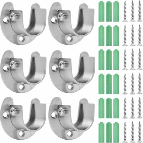 6 Pièces Support de Tringle à Rideau Support Rideau Support Tringle Penderie Acier Inoxydable Support Tringle Penderie Support Barre avec Vis, pour Barre de Armoire de Rideau de Douche (1/5)