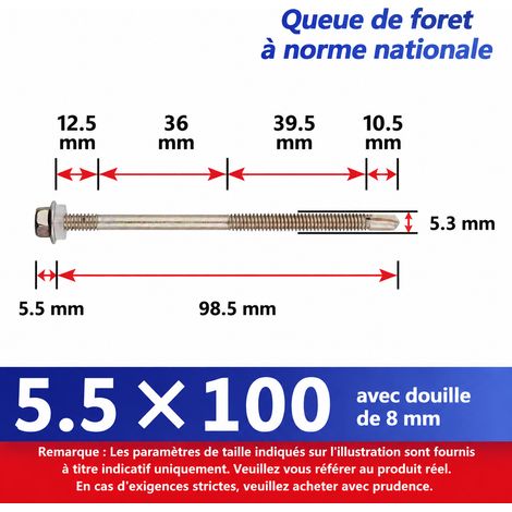Vis autoperceuses à tête hexagonale 100 mm acier zingué pour bac acier et toiture (Boîte de 120 pièces) 100 mm 120 1 kg – Livraison gratuite