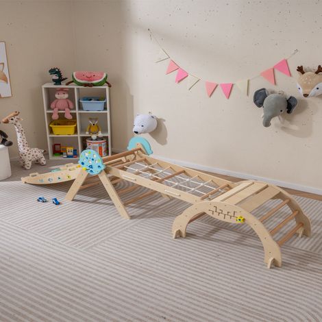 Lot de 1 kit d'escalade 8-en-1 pour bébés 281 x 66 x 58,5 cm sécurité optimale ambiance cosy en bois naturel
