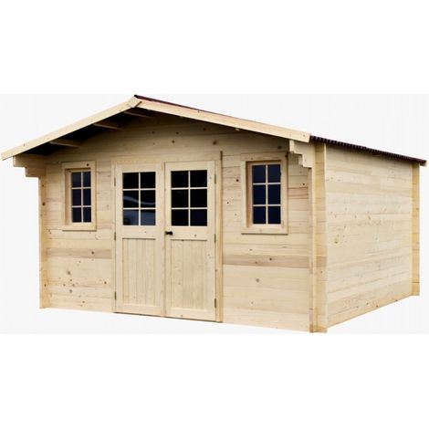 Caseta de jardín de madera de abeto 400x400 cm – Grosor de pared 42 mm – Techo de betún rojo – Puerta de cristal – NAN4040.02N Foresta (1/3)