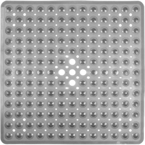 Tapis de bain carré antidérapant en PVC, ventouses à haute adhérence, antibactérien, résistant à la moisissure (53x53 cm, gris clair) (1/4)