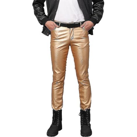Pantalon moulant en similicuir stretch Youthup pour homme - Taille 34 (EU) - Doré (1/5)