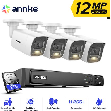 ANNKE 12MP PoE Kits de videovigilancia,4pcs Cámaras Exterior Seguridad,Detección Movimiento,Grabación 24/7 Vision Nocturna,2TB HDD (1/5)