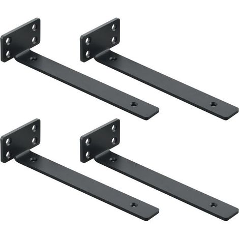 Supports d'étagère flottante - Lot de 4 - Acier laminé noir - Fixation murale robuste - Salon/Cuisine (1/5)