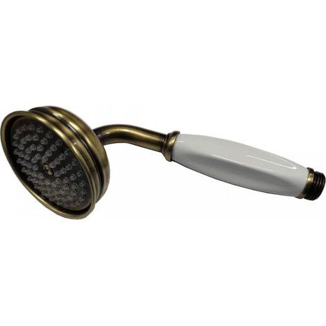 Soffione doccia retrò in bronzo opaco, maniglia in porcellana.
