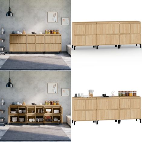 Sideboards 3 Stk. Sonoma-Eiche 60x35x70 cm Holzwerkstoff - Holzschrank - Wohnzimmer Schrank (1/5)