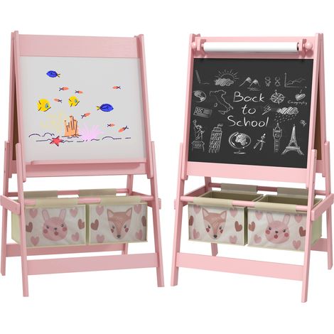 AIYAPLAY Kids Easel with Paper Roll, 3 in 1 Art Easel Blackboard, Whiteboard Pink (1/5)