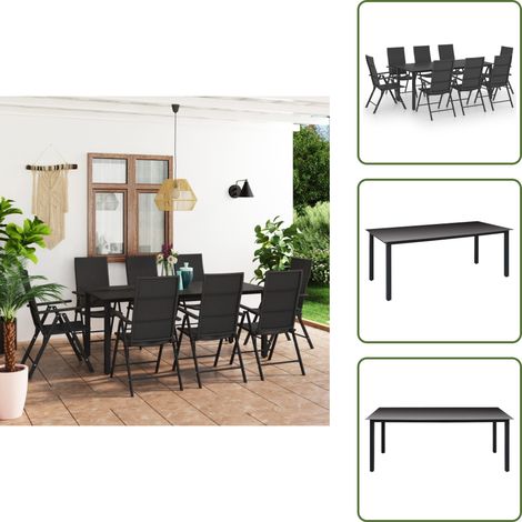 Tavolo in vetro - vidaXL Set da Pranzo da Giardino 9 pz Nero - Sedie in rattan