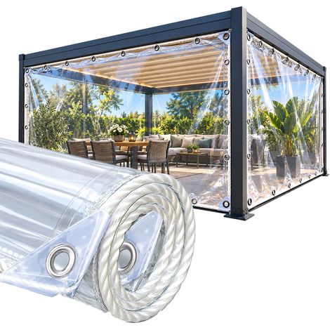 Telo Trasparente PVC 550 g/m² Impermeabile con Occhielli in Alluminio ogni 25 cm per Chiusura Gazebo, Pergole, Patio e Strutture Esterne - DIMENSIONE: 2,4x2mt (1/5)