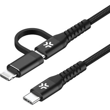 Câble 2 en 1 USB-C - USB-C/Lightning 60W 1m Noir (1/2)