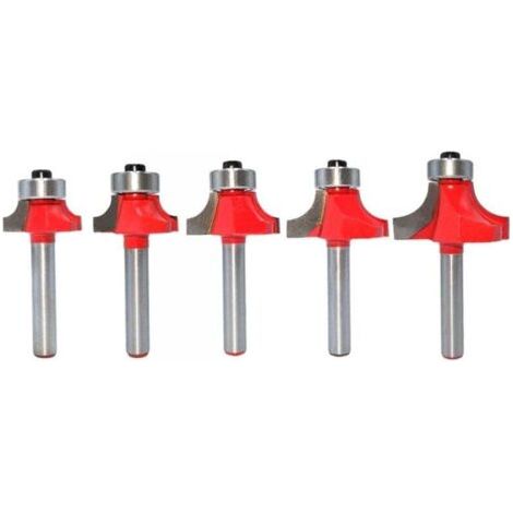 Satz von 5 Feinfräsern mit 6-mm-Schaft und Kugellager für die Holzbearbeitung, zum Reinigen und Nivellieren. (1/4)