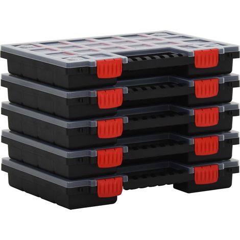 Boîte d'assortiment 5 pièces avec séparateurs réglables – Boîte de rangement transparente en PP 34,5 x 25 x 5 cm pour vis, boulons et quincaillerie (1/5)