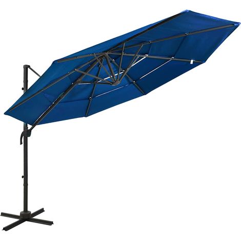 Parasol de Jardin Inclinable à 4 Niveaux avec Manivelle Aluminium Bleu Azuré 300 x 300 cm - PANGIVO (1/5)