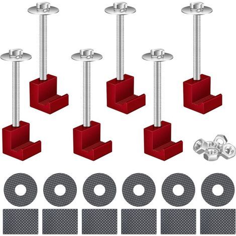 JSSEVN - No-drill toolbox mounting kit for pickup trucks, 6 pieces, red toolbox fasteners, aluminum alloy J-hooks (1/4)