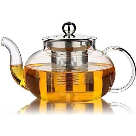 Bonne Théière en verre avec infuseur en acier inoxydable et couvercle, verre Pyrex Teapot Stovetop Safe, 27 Ounce / 800 ml, Effacer