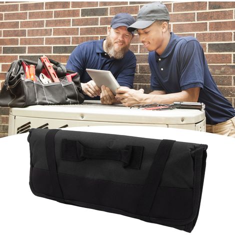 Sac à outils portable multifonctionnel, sac de rangement pour quincaillerie en tissu Oxford épais, sac d'électricien, noir. (1/5)