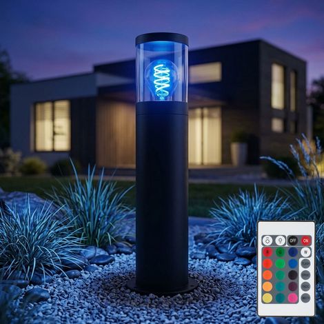 Lampadaire LED extérieur Lampadaire à intensité variable avec télécommande Lampe d'extérieur en acier inoxydable, changement de couleur RGB, noir fumé, 4W 470lm blanc chaud, DxHxB 14x50x10,2cm (1/5)