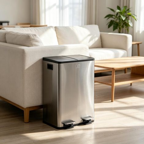 2x28L Poubelle de Cuisine à Pédale pour Tri Sélectif Fermeture Silencieuse et Inox Anti-Traces (1/5)