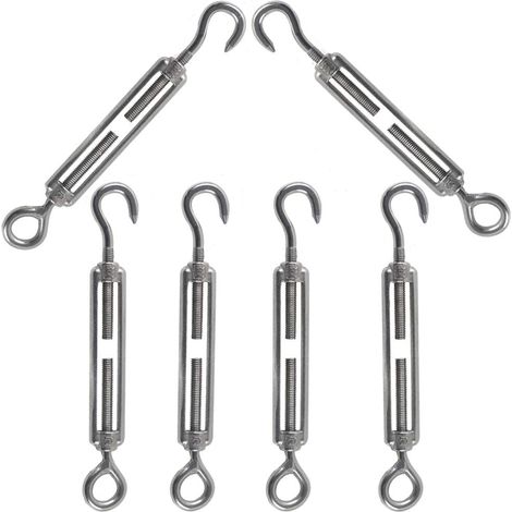 Tendeur De Câble - M5 - Crochet Et Œil En Acier Inoxydable 304 - Réglable Manuellement - Pour Câble D'acier Antenne Corde À Linge Chaîne - 6 Pièces (1/5)