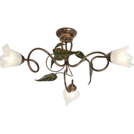 Visconte Pienza Floral Styled Bronze & Green Semi flush Glass Ceiling 3 Light (1/5)