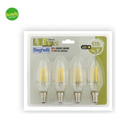 Lampadina LED Oliva a Filamento Beghelli 4W E14 6500K 4pz