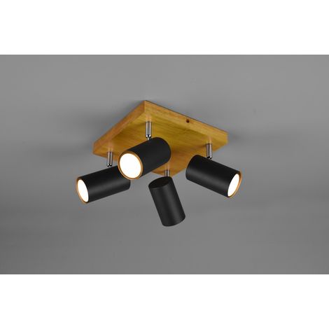 Marley Foco 4 Spot GU10 Negro y Madera 22x22 cm Trio Lighting (1/2)