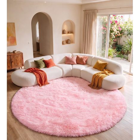 Tapis Rond à Poils Longs, Moderne Tapis, pour Salon, Chambre à Coucher, Salle à Manger ou Chambre d'enfant,Tapis Doux et Moelleux pour la Chambre à Coucher(Rose,Ø 100 cm Rond) (1/5)