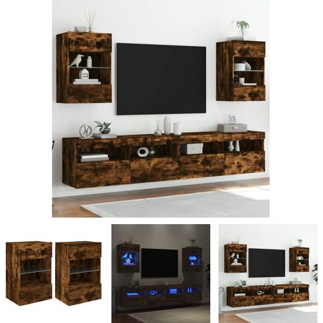 The Living Store TV-Wandschränke mit LED-Leuchten 2 Stk. Räuchereiche - TV-Möbel (1/5)
