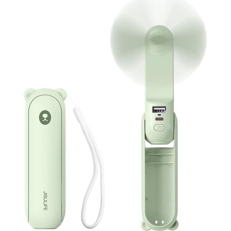 Mini Tragbarer Handventilator 3 In 1 Wiederaufladbarer Batteriebetriebener Ventilator Mit Power Bank - Hellgrün