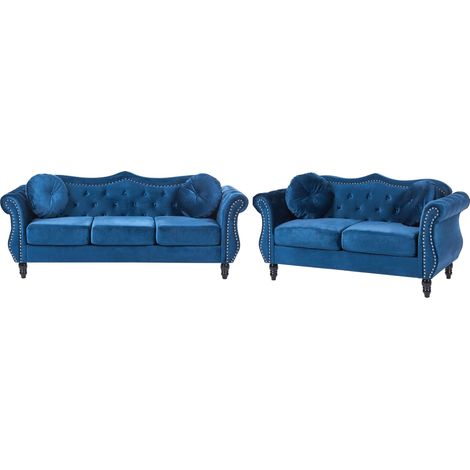 Set divani in velluto blu cobalto 5 posti Skien