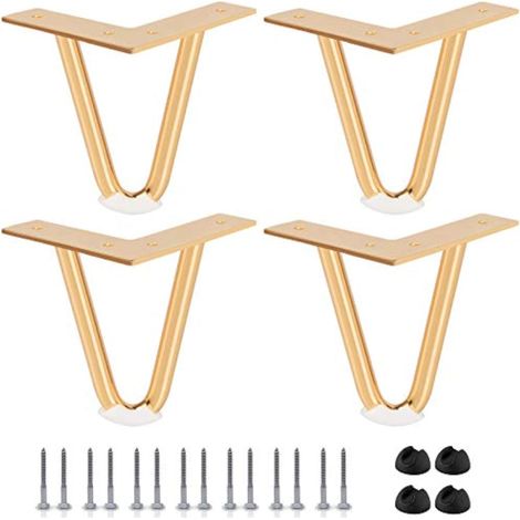Lot de 4 Pieds en épingle à Cheveux de 10,2 cm, Pieds de Meubles en métal Robuste avec Protections de Sol en Caoutchouc et vis pour projets de Bricolage à la Maison, Meuble TV, canapé, Armoire (1/5)