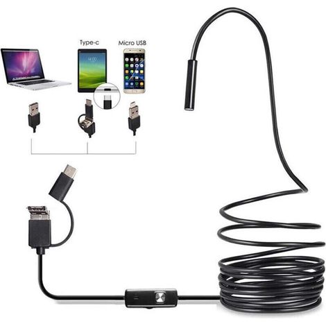 Endoscope Camera with Light, 1080P HD Snake, Inspection Camera for 10m Semi-Rigid Cable, 7.0mm Type C Endoscope and 6 LED, USB Endoscope Camera for Android Phone, Tablets